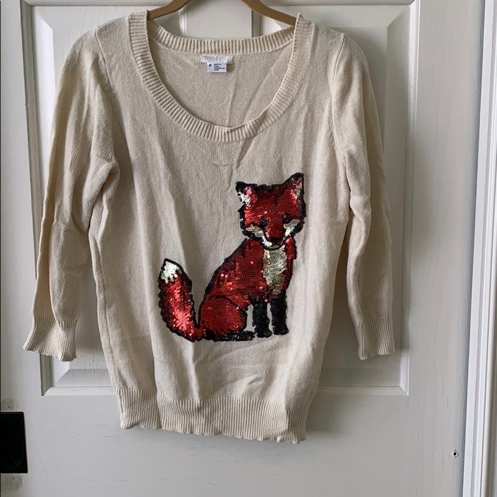 Cream Sweater with Sequin Fox